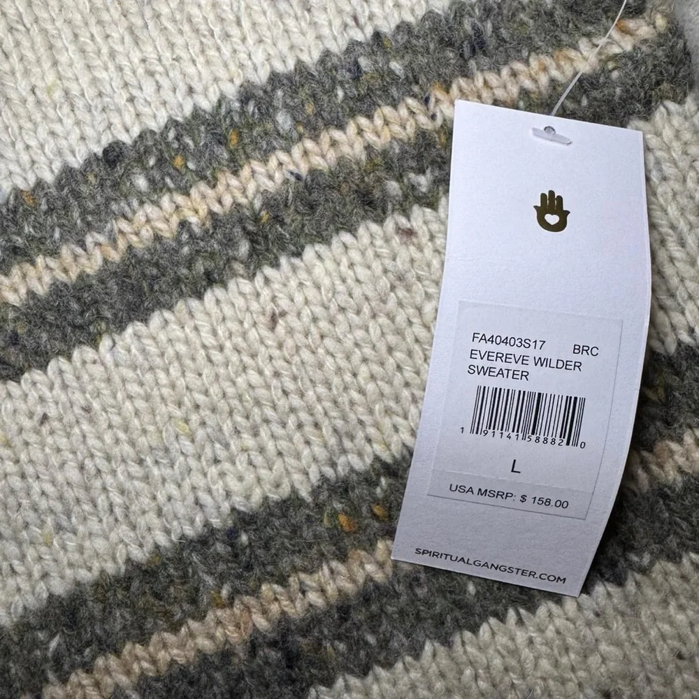 NWT Spiritual Gangster Evereve Wilder Women’s Striped Wool Knit Sweater — LARGE
